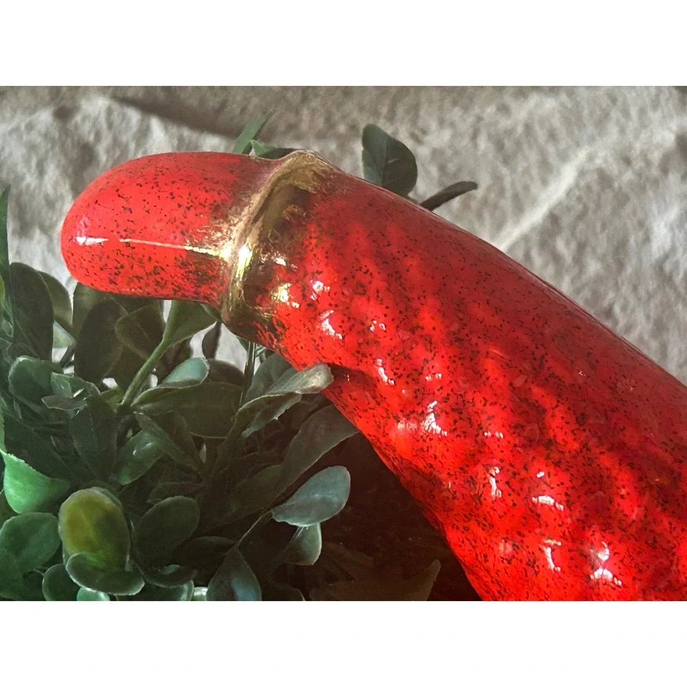 Vintage Ceramic Cornucopia Horn of Plenty Orange Textured Gold Trim